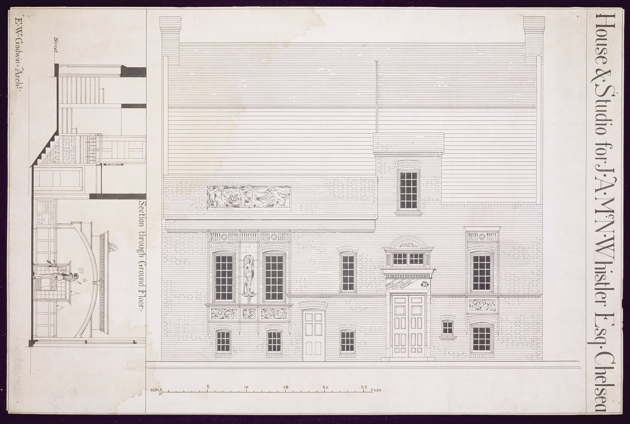 Design for House og Studio for J.A.M. Whistler Esq, Chelsea, ca. 1877-78 (se også 176477) av Edward William Godwin