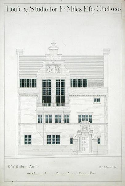 House and Studio for F. Miles Esq, Chelsea, gravert av C.P. Edwards (se også 176482-485) av Edward William after Godwin