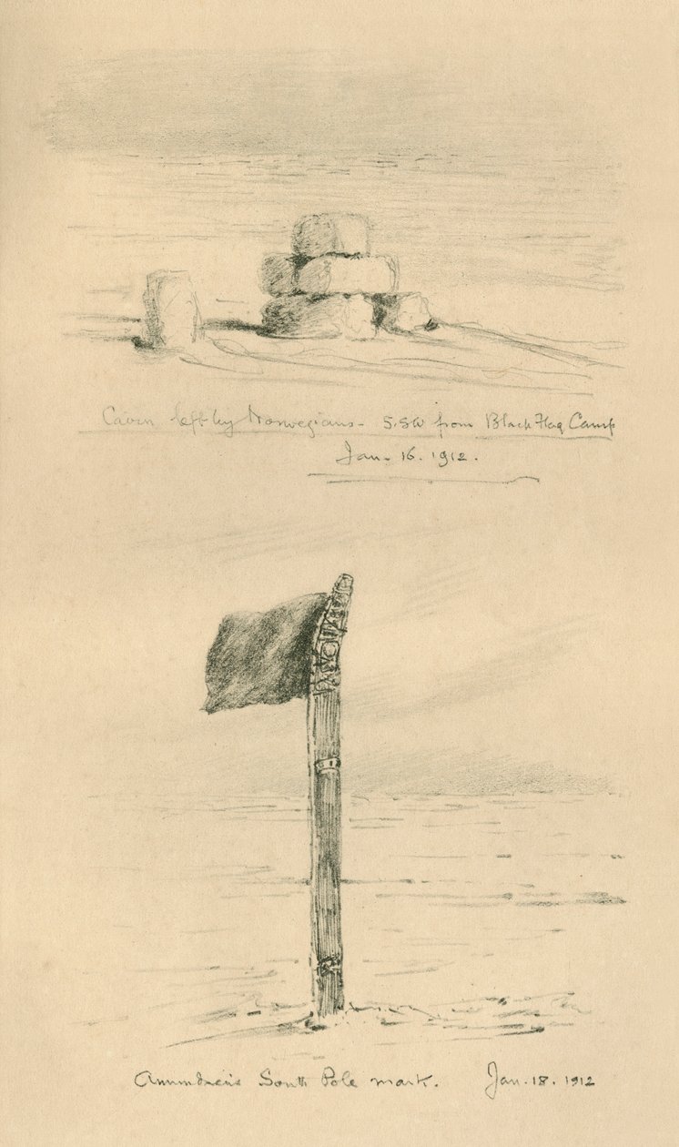 Cairn Left By The Norwegians, og Amundsens South Pole Mark, januar 1912, 1913. av Charles Edward Wilson