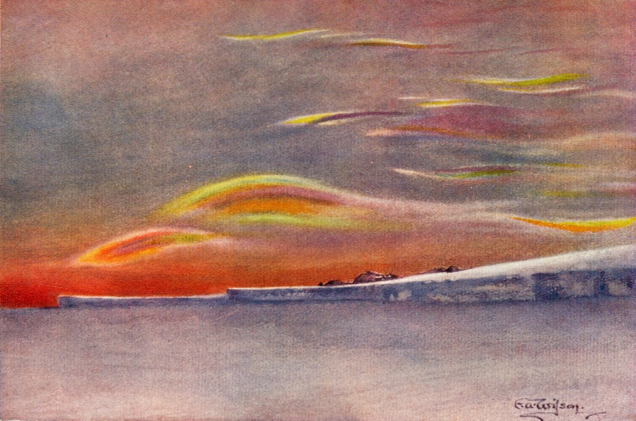 Iriserende skyer: Ser nordover fra Cape Evans, 1911, 1913 av Charles Edward Wilson