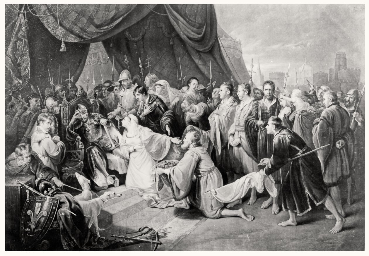 The Surrender of Calais, 4. august 1347, gravert av John Young av Edward after Bird