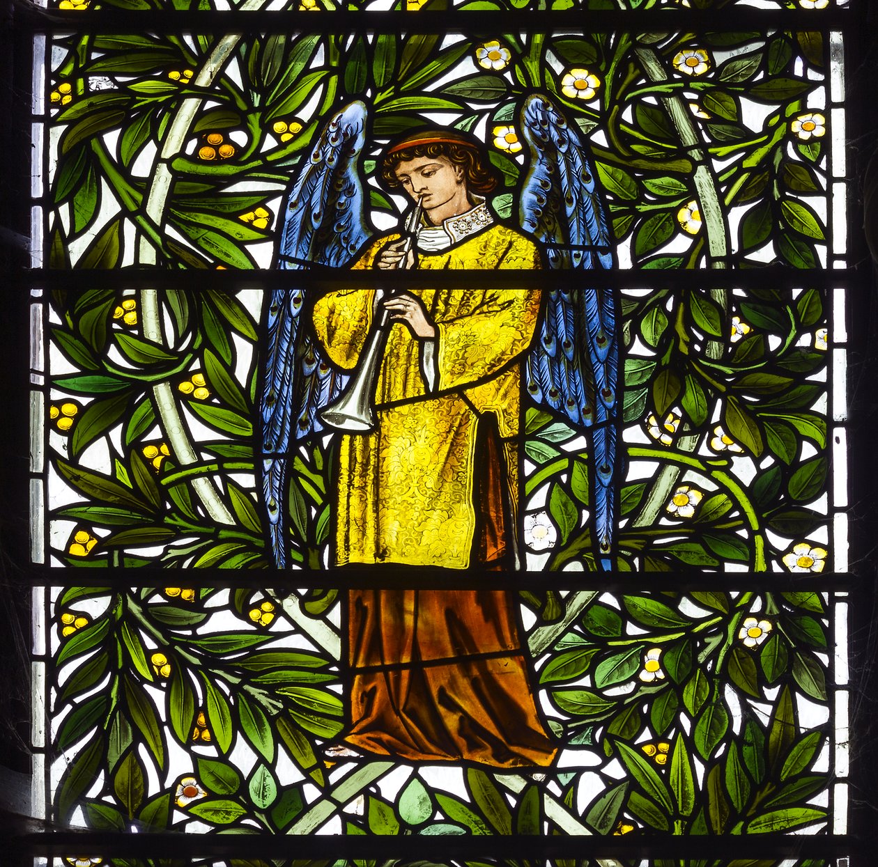 Nun Monkton, St Mary, Morris Marshall & Faulkner & Co, William Morris, Edward Burne-Jones, englemusiker, 1873 av Edward and Morris Burne Jones