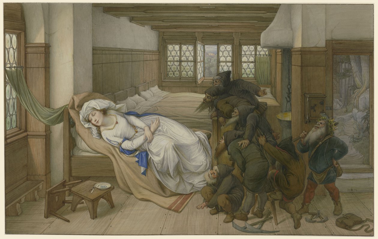 Dvergene finner Snøhvit sovende, 1874. av Edward von Steinle