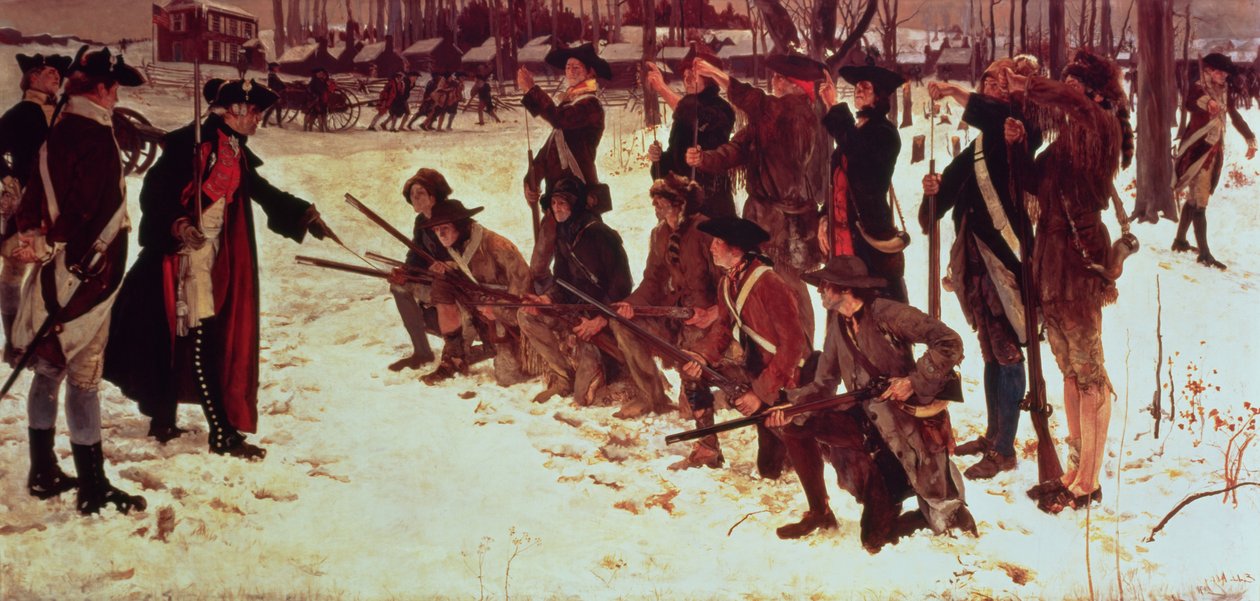 Baron von Steuben boret amerikanske rekrutter ved Valley Forge i 1778, 1911 av Edwin Austin Abbey