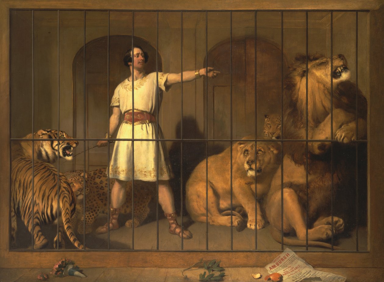 Portrett av Mr. Van Amburgh, som han dukket opp med dyrene sine på London Theatres av Edwin Landseer