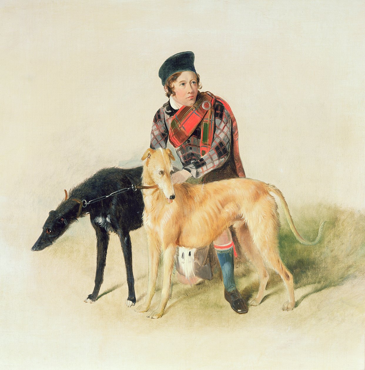En Ghillie og to Deerhounds av Edwin Landseer