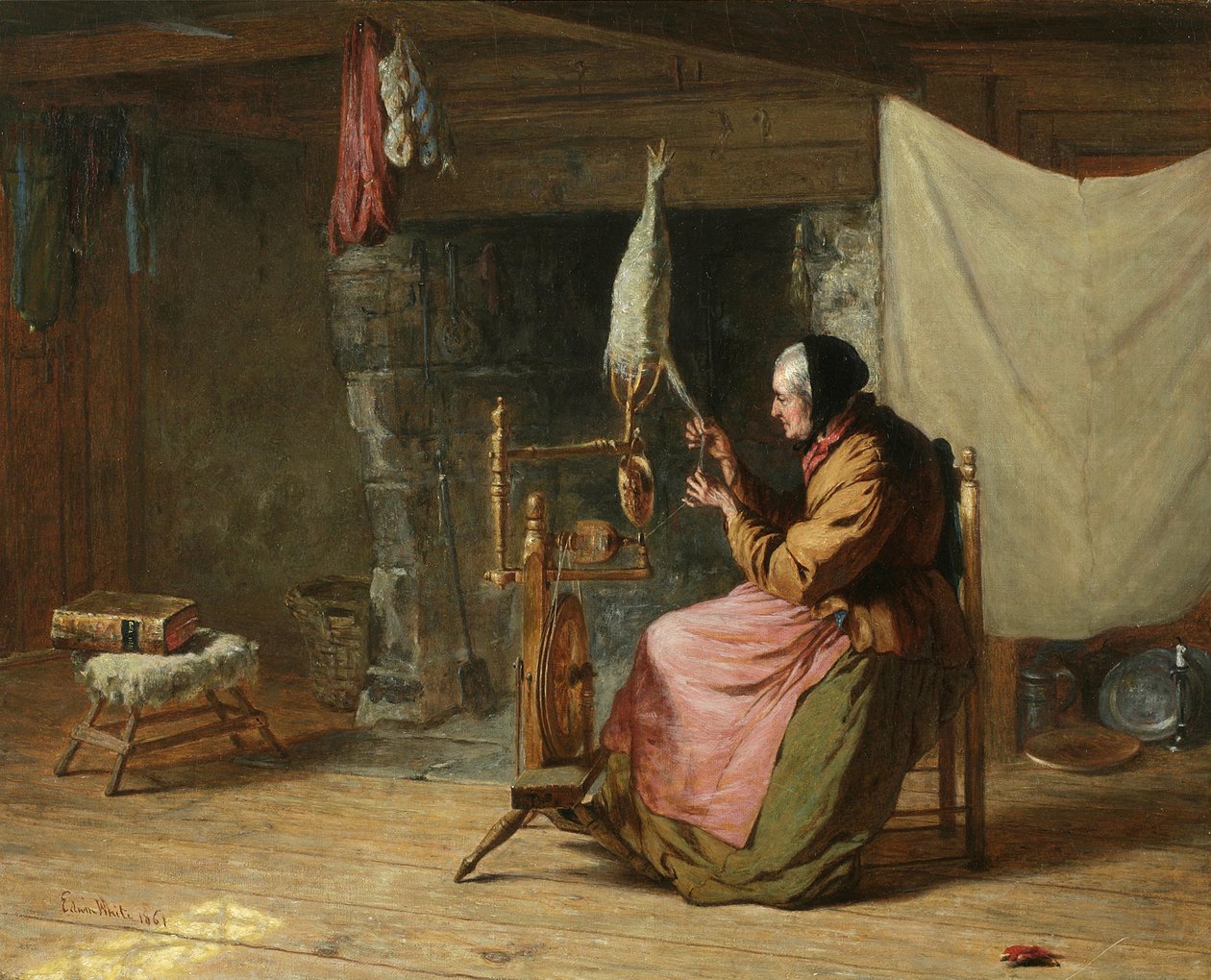 Olden Times - også kjent som Spinning Flax, Olden Times, 1861 av Edwin White