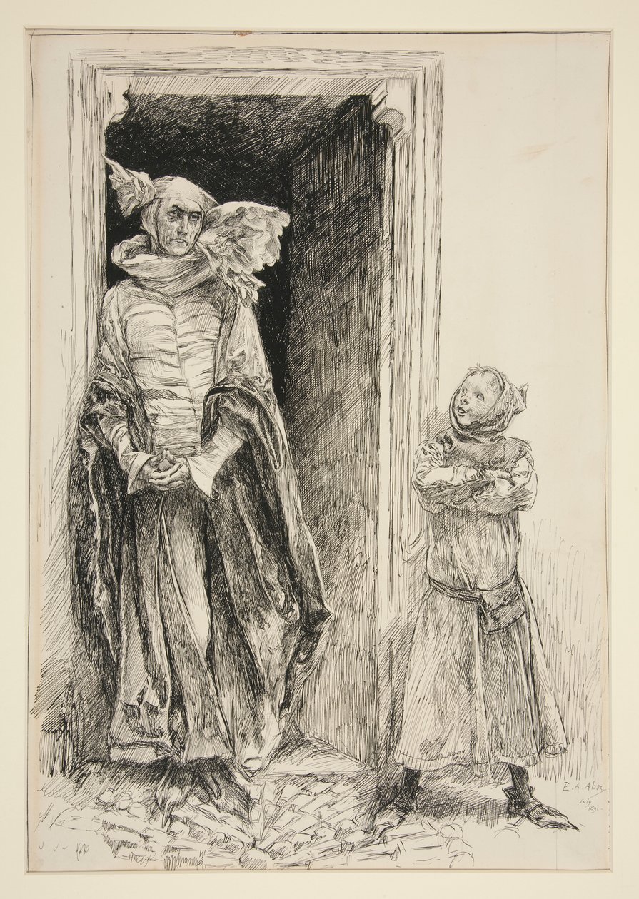 Armando og munn, fra akt III, scene i, kjærlighet av Edwin Austin Abbey
