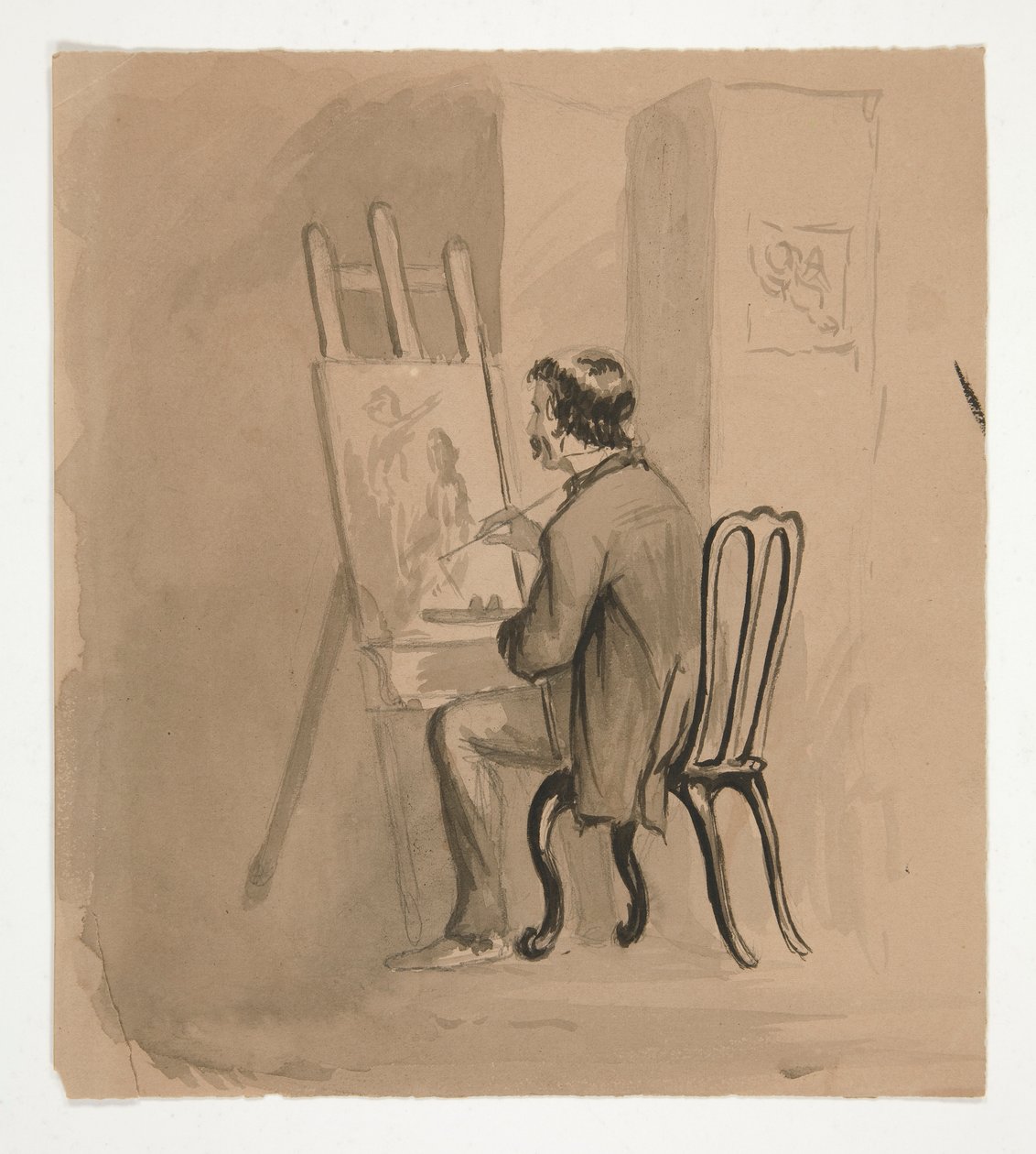 Artist sittende ved staffeli av Edwin Austin Abbey