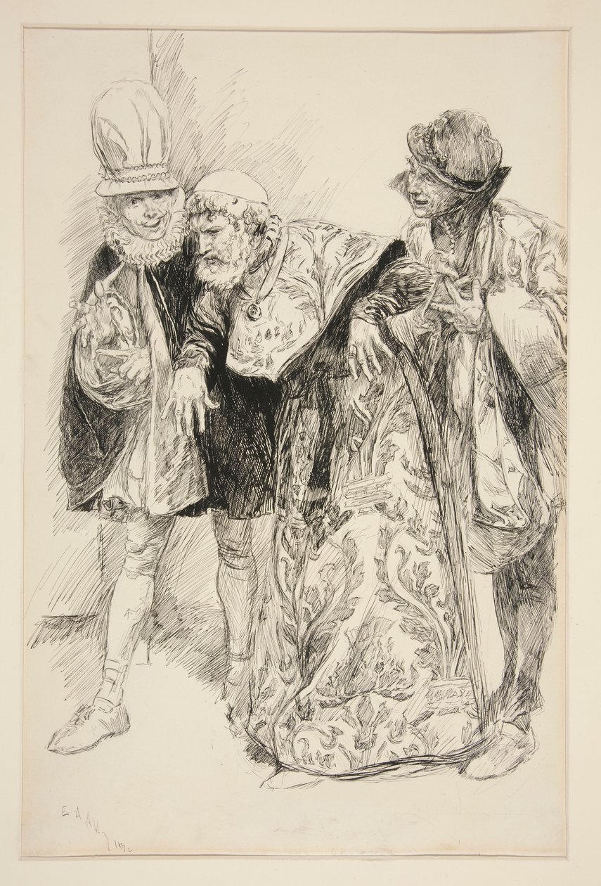 Baptista-protester, illustrasjon for akt I, Scene i, Taming of the Shrew av Edwin Austin Abbey