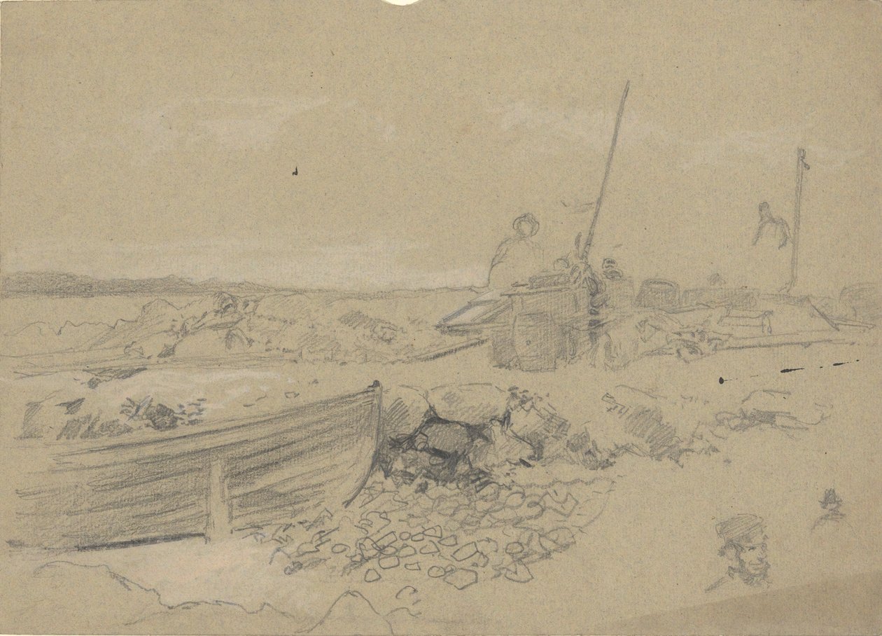 Strandscene med dory av Edwin Austin Abbey