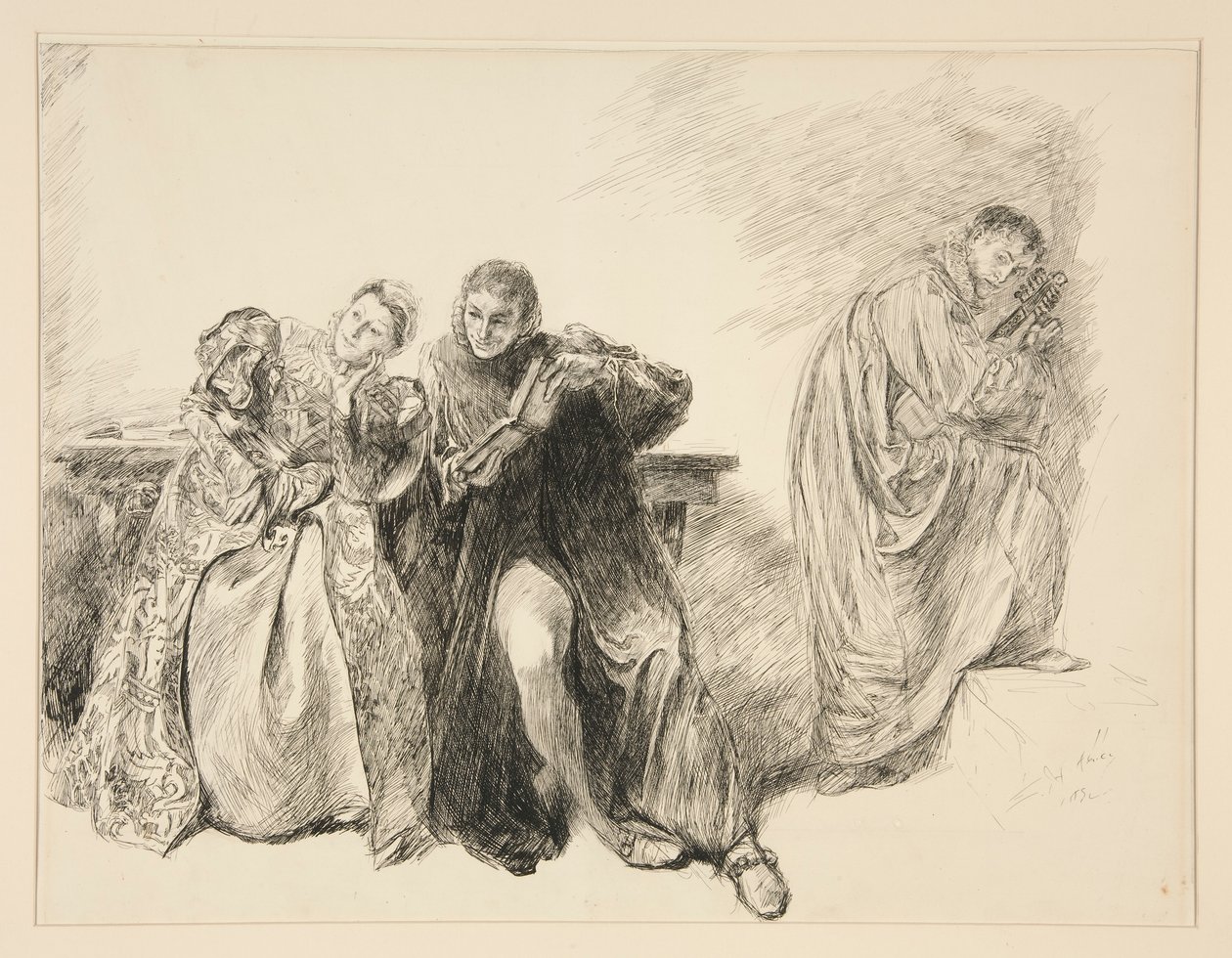 Bianca og Lucentio, fra akt III, Scene i, Taming of the Shrew av Edwin Austin Abbey
