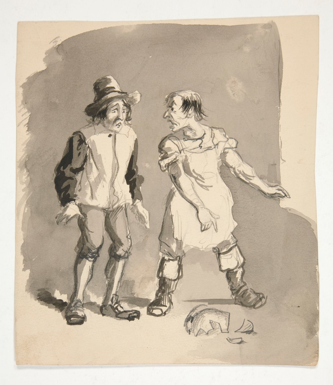 Tegneserie av to menn og knust pott av Edwin Austin Abbey
