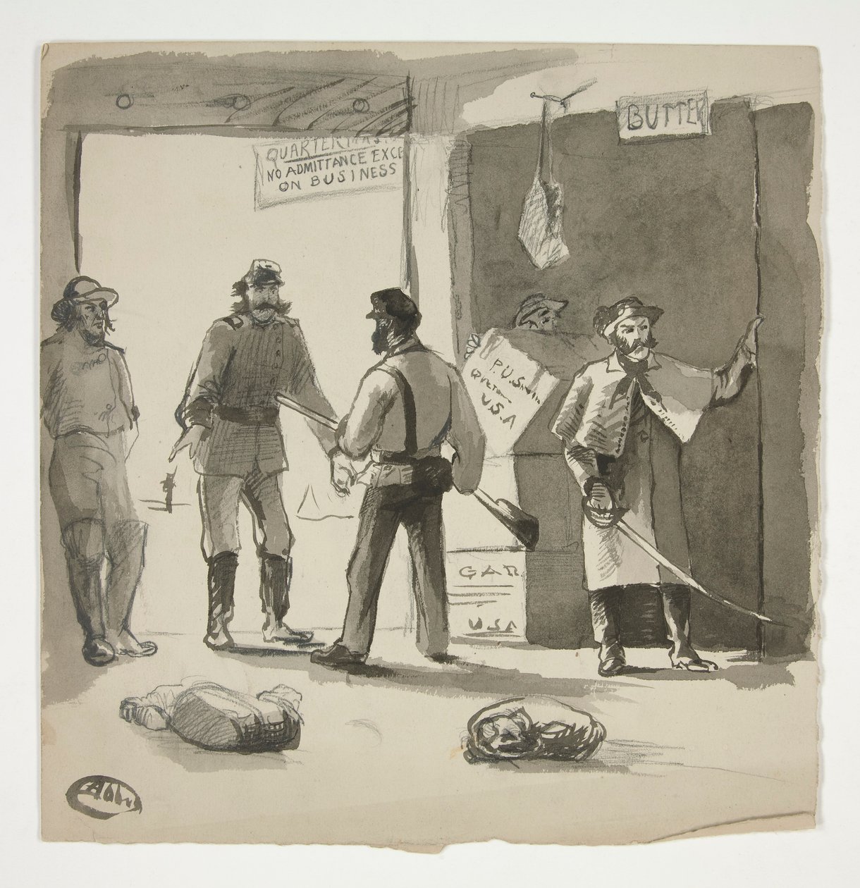 Borgerkrigsskisse (recto); Mann som ser på et maleri (verso) av Edwin Austin Abbey