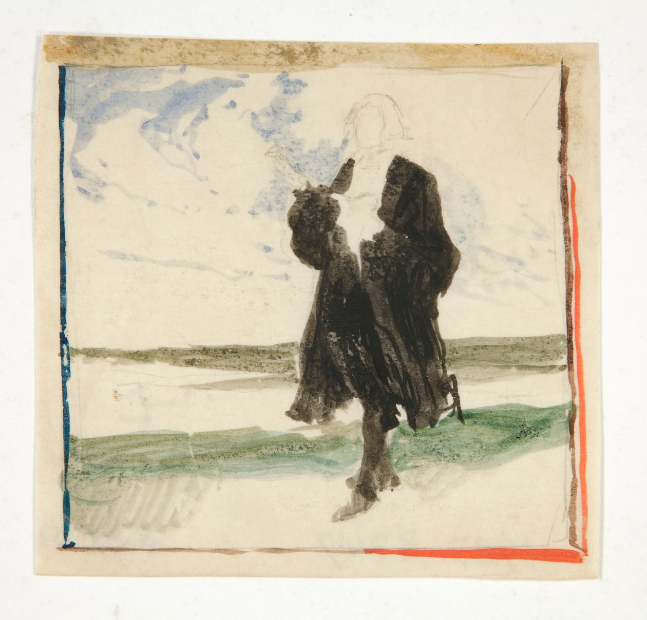 Kapp mann i landskap - uidentifisert illustrasjon av Edwin Austin Abbey