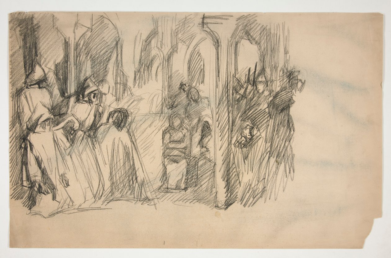 Komposisjonsstudie for veggmaleriserien The Quest of the Holy Grail ved Boston Public Library av Edwin Austin Abbey