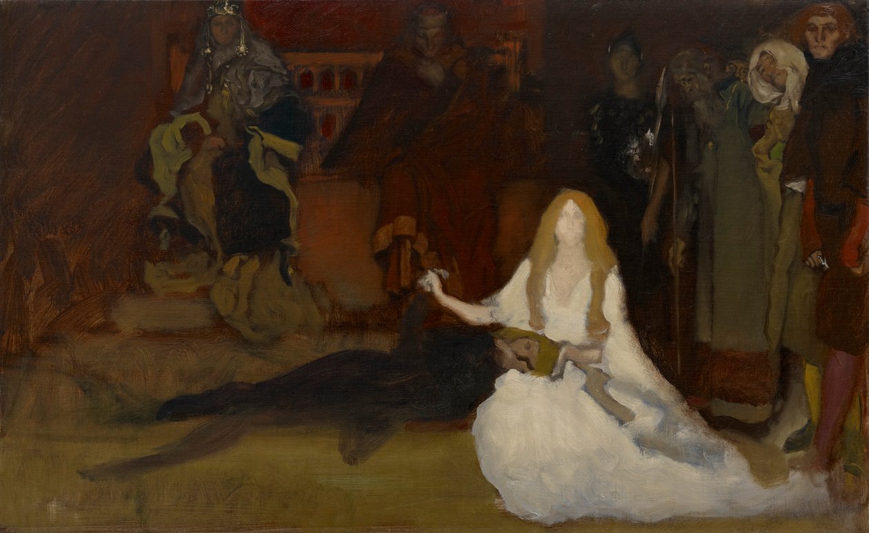 Komposisjonsstudie, for The Play Scene in Hamlet, Act III, Scene II av Edwin Austin Abbey
