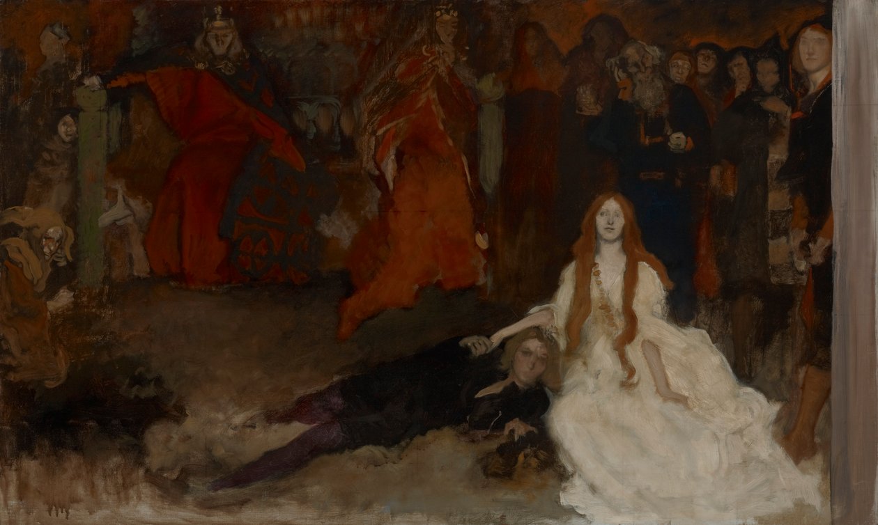 Komposisjonsstudie, for The Play Scene in Hamlet, Act III, Scene II av Edwin Austin Abbey