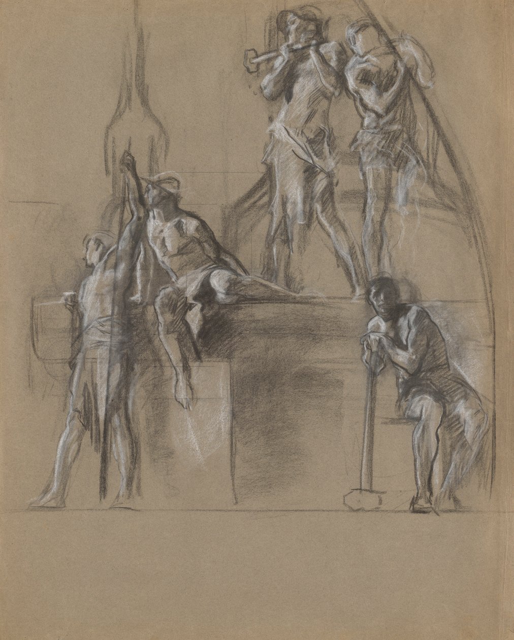 Komposisjonsstudie for figurer av gruvearbeidere i av Edwin Austin Abbey