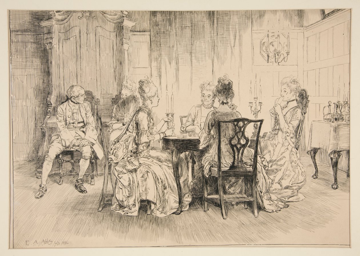 Dining Scene - illustrasjon for Austin Dobson av Edwin Austin Abbey
