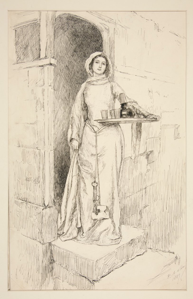 Gå inn på Mistress Anne Page med vin - Act I, Scene I, Merry Wives of Windsor av Edwin Austin Abbey