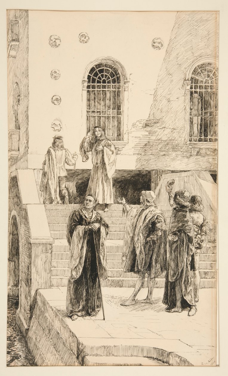 Exuent Salarino og Salanio, fra akt I, Scene i, Merchant of Venice av Edwin Austin Abbey
