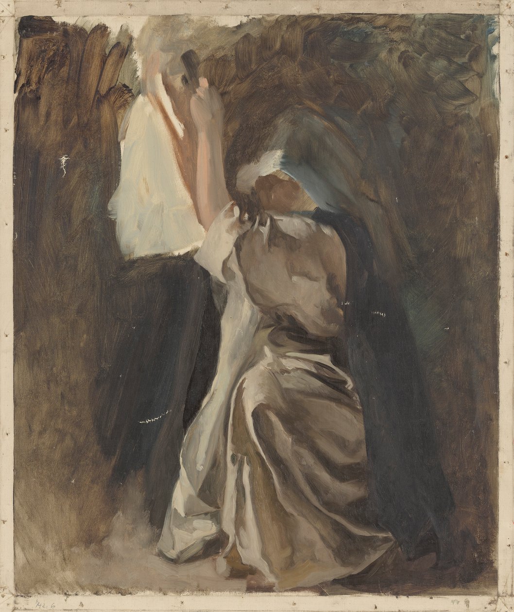Figurstudie av en nonne, for The Infancy of Galahad, i The Quest and Achievement of the Holy Grail, Book Delivery Room, Boston Public Library av Edwin Austin Abbey