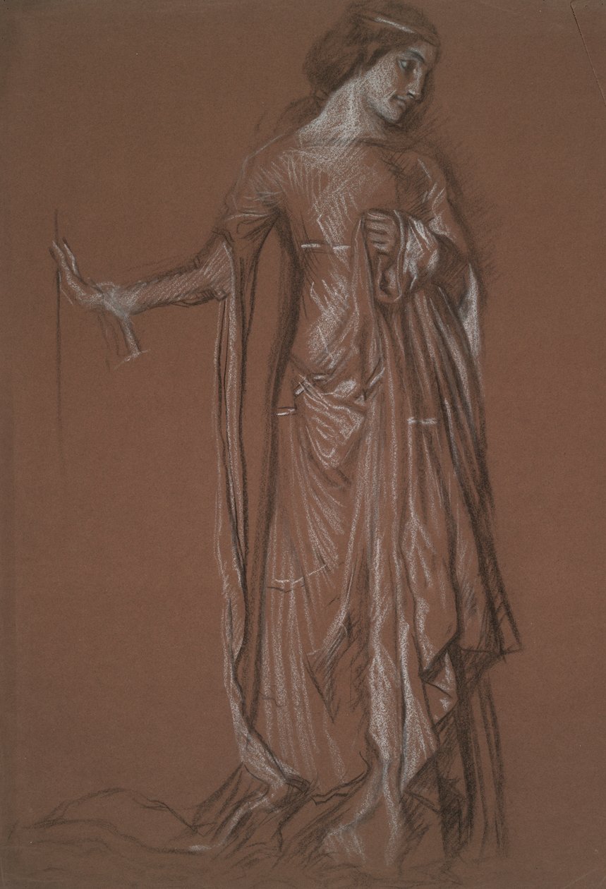 Figurstudie. Kull og kritt på rødt papir. av Edwin Austin Abbey