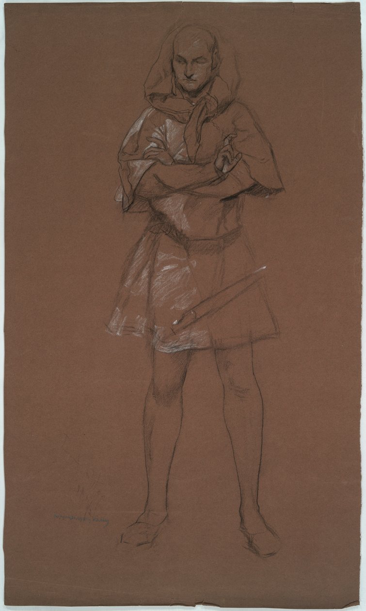 Figurstudie. Mann i middelalderdrakt. Eventuelt et studium for av Edwin Austin Abbey