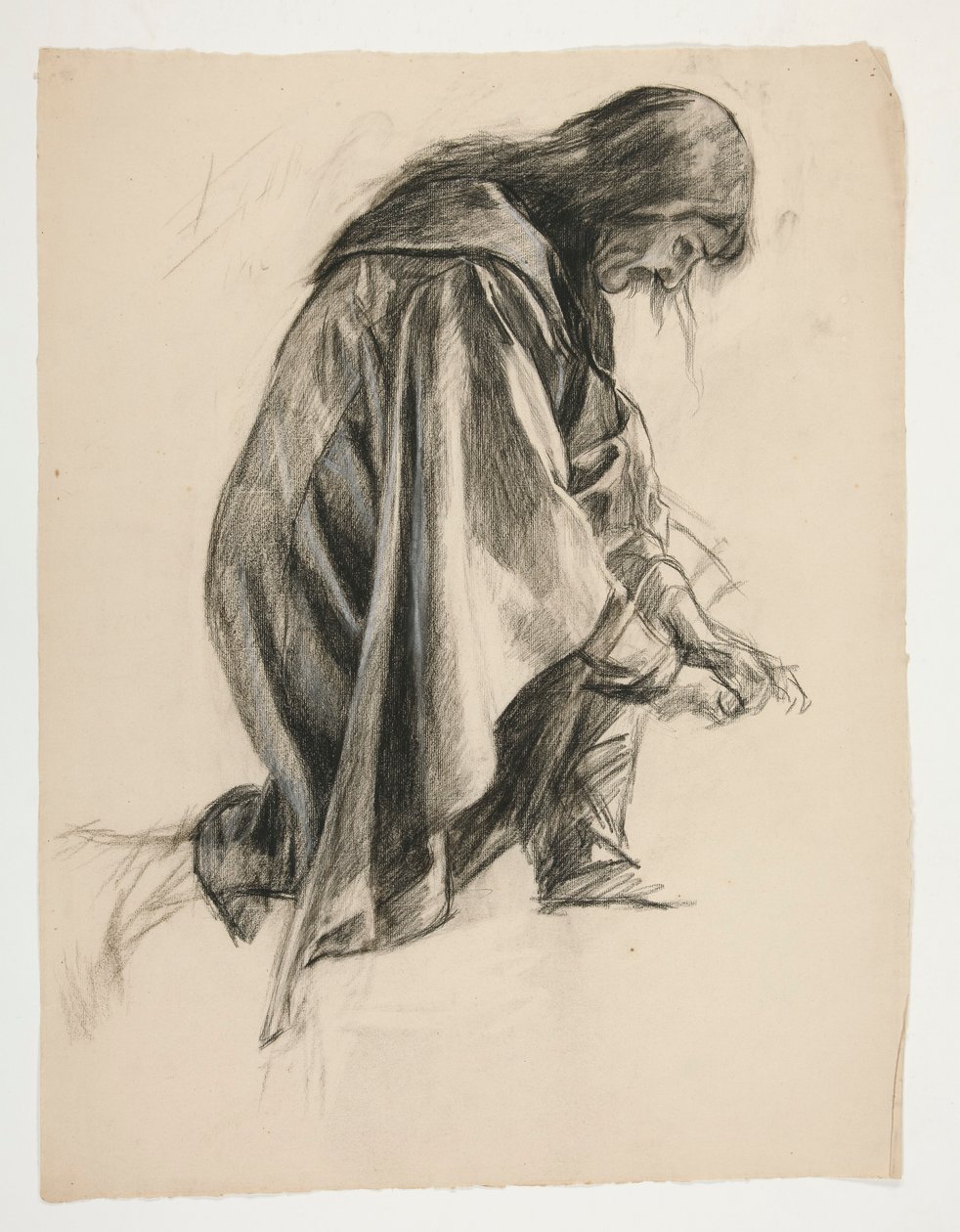 Figurstudie for Sir Lancelot og Sir Bors antrekk Galahad med sporene hans (?), fra The Quest of the Holy Grail (andre av en serie på femten malerier for Boston Public Library, fullført i 1901) av Edwin Austin Abbey