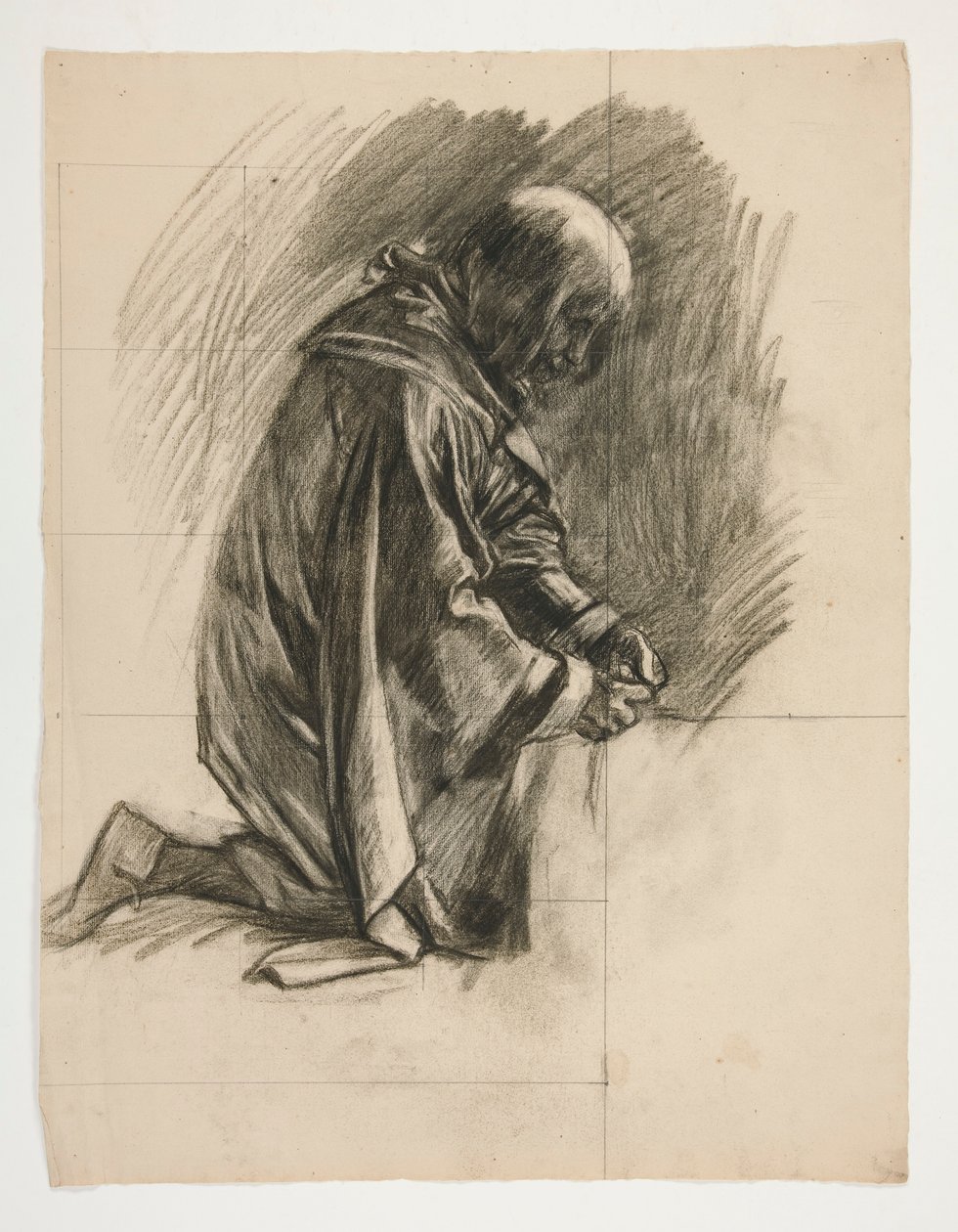 Figurstudie for Sir Lancelot og Sir Bors antrekk Galahad med sporene hans, fra The Quest of the Holy Grail (andre av en serie på femten malerier for Boston Public Library, fullført i 1901) av Edwin Austin Abbey
