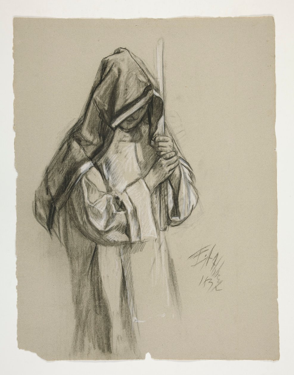 Figurstudie for Sir Lancelot og Sir Bors antrekk Galahad med sporene hans, fra The Quest of the Holy Grail (andre av en serie på femten malerier for Boston Public Library, fullført i 1901) av Edwin Austin Abbey