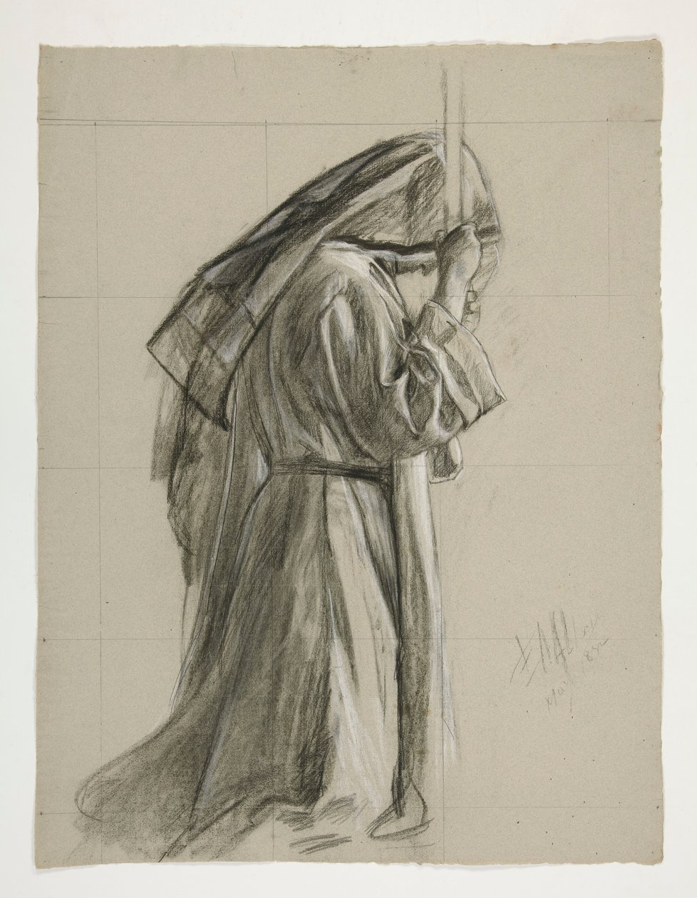 Figurstudie for Knighting of Sir Galahad, fra The Quest of the Holy Grail (en serie på femten malerier for Boston Public Library, fullført i 1901) av Edwin Austin Abbey