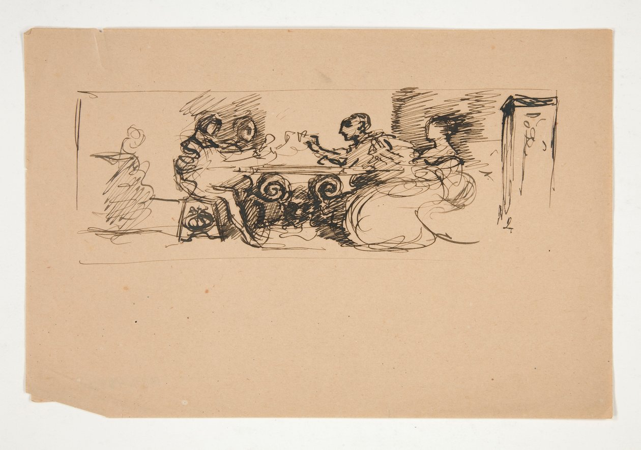 Figurer ved et bord - uidentifisert illustrasjon av Edwin Austin Abbey