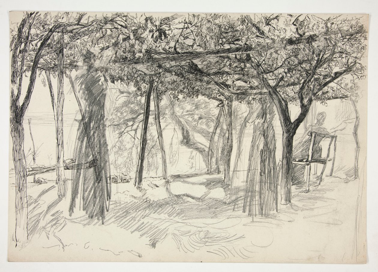 Figurer under en arbor - (uidentifisert illustrasjon) av Edwin Austin Abbey