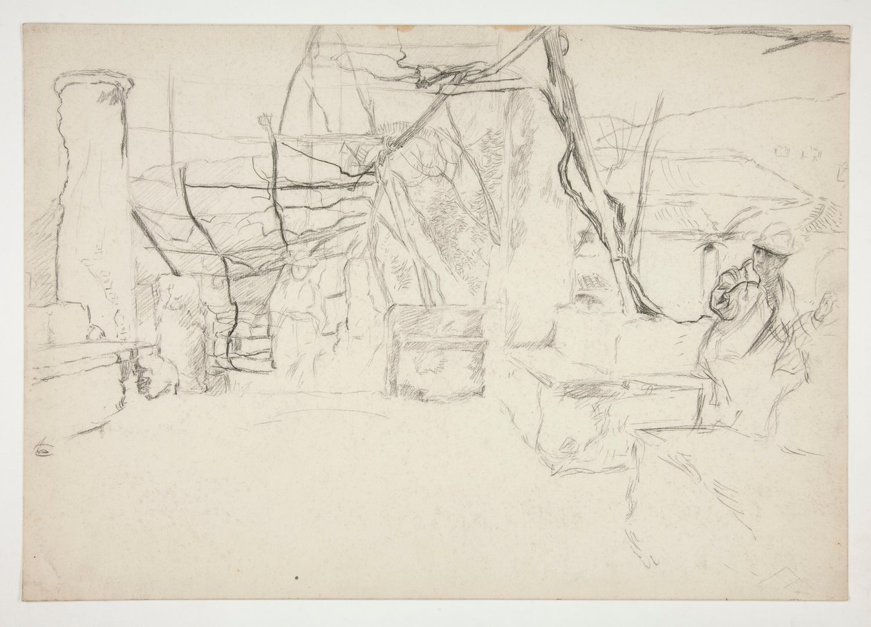 Figurer som går blant gamle ruiner(?) - (uidentifisert illustrasjon) av Edwin Austin Abbey