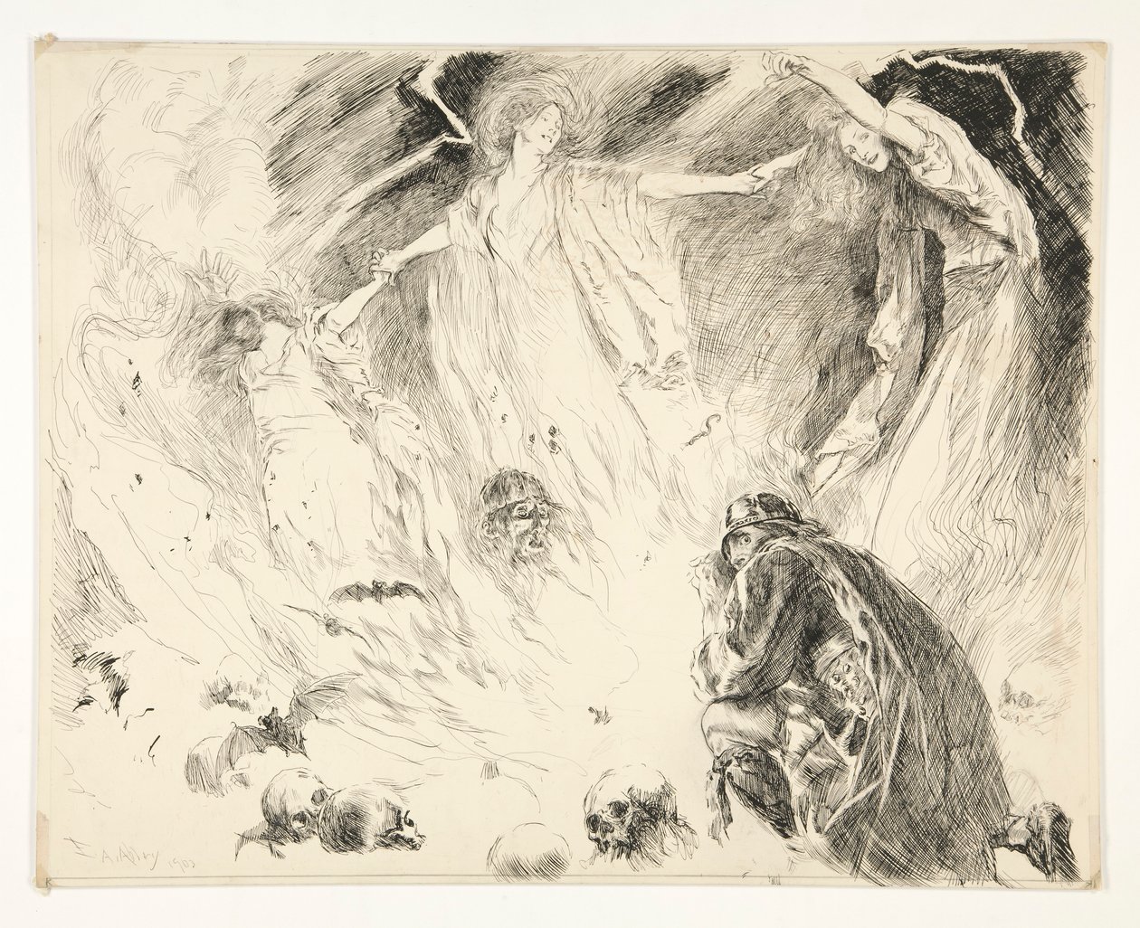 Første tilsynekomst: Macbeth! Macbeth! Macbeth! pass opp Macduff., Act IV, Scene 1, Macbeth av Edwin Austin Abbey