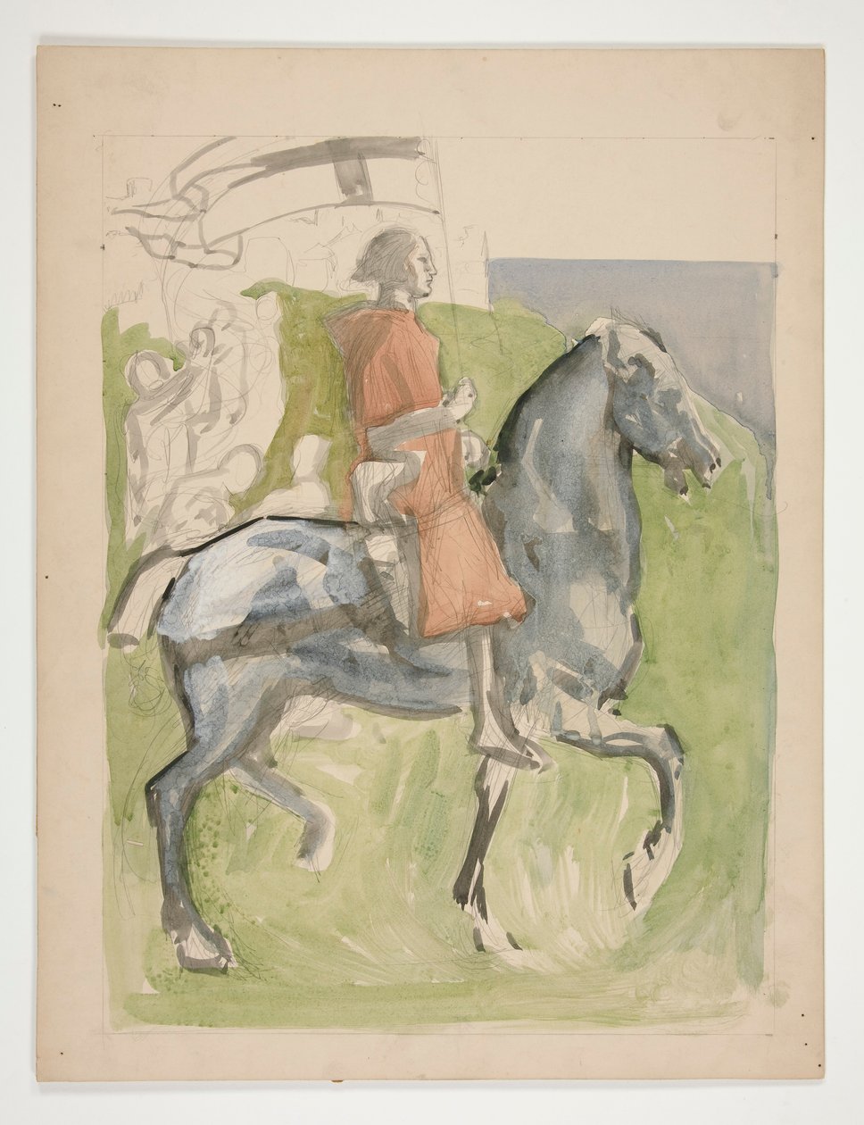 Galahad Departs, studie for The Quest of the Holy Grail (serie med femten malerier for Boston Public Library, fullført i 1901) av Edwin Austin Abbey