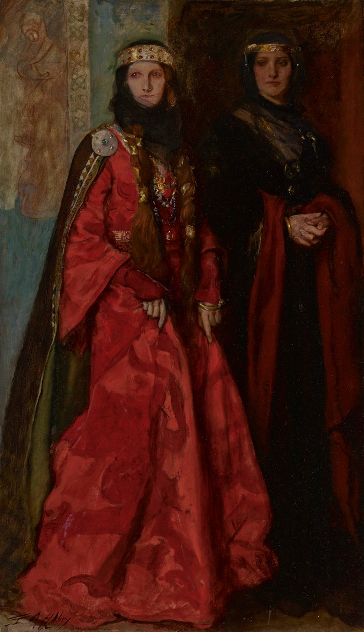 Goneril og Regan, King Lear, akt I, scene I av Edwin Austin Abbey