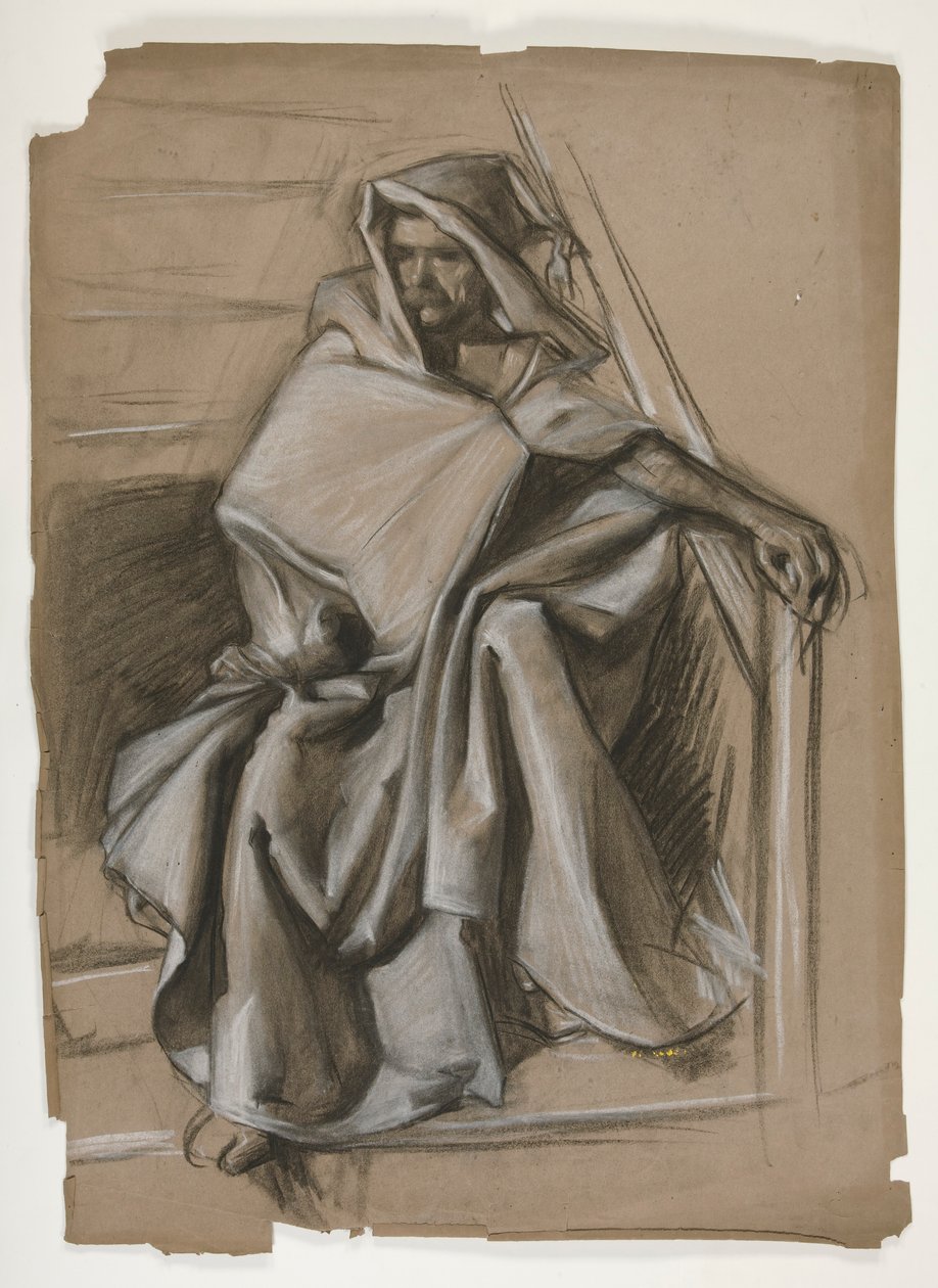 Den hellige gral-serien. Hodded figurstudie. av Edwin Austin Abbey