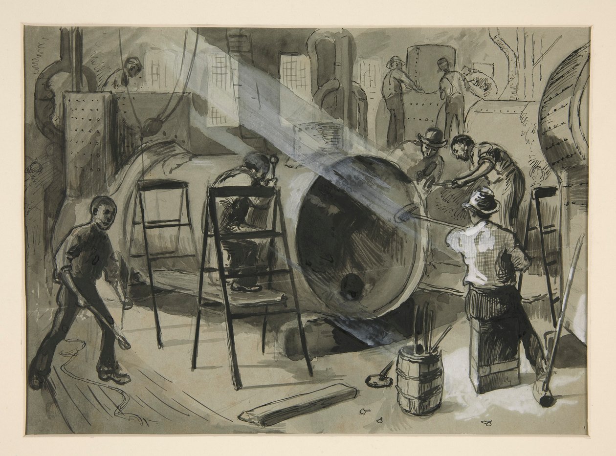 Illustrasjon inne i en fabrikk av Edwin Austin Abbey