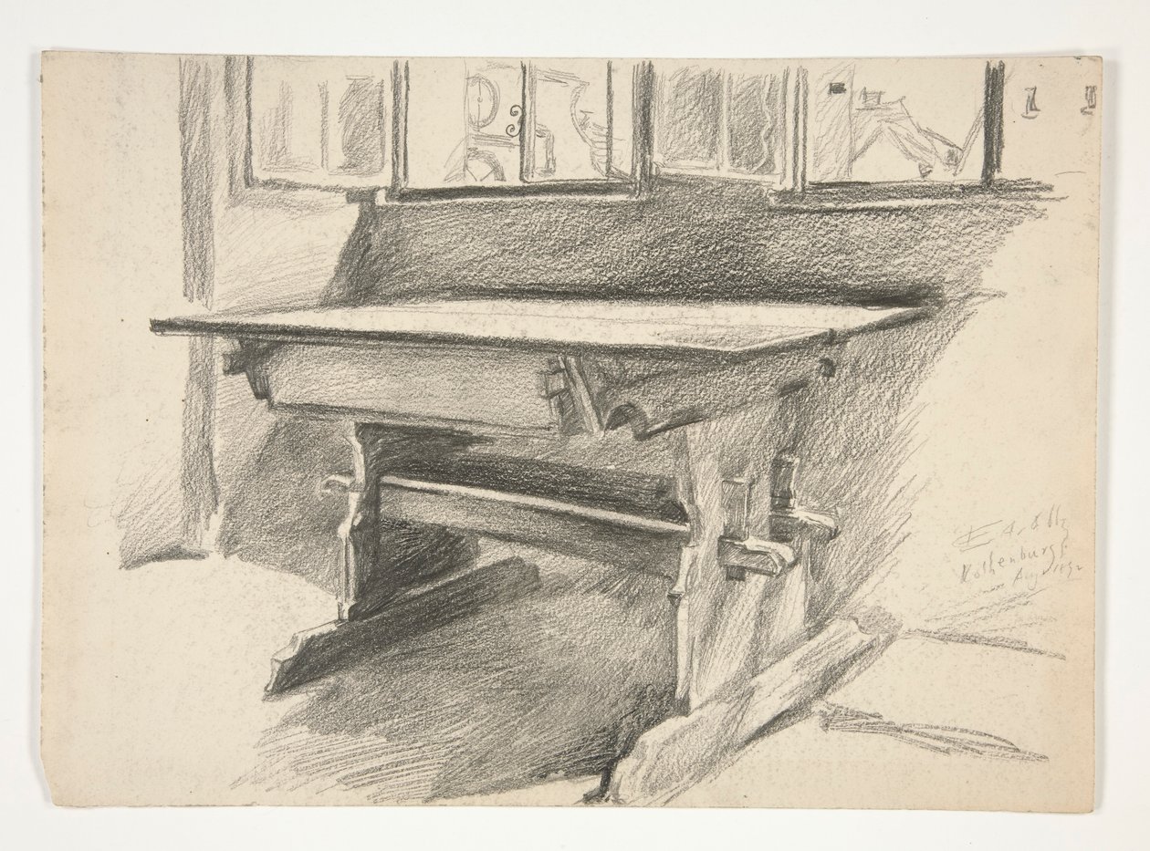 Interiørstudie: Rothenburg, studie av et gotisk bord av Edwin Austin Abbey