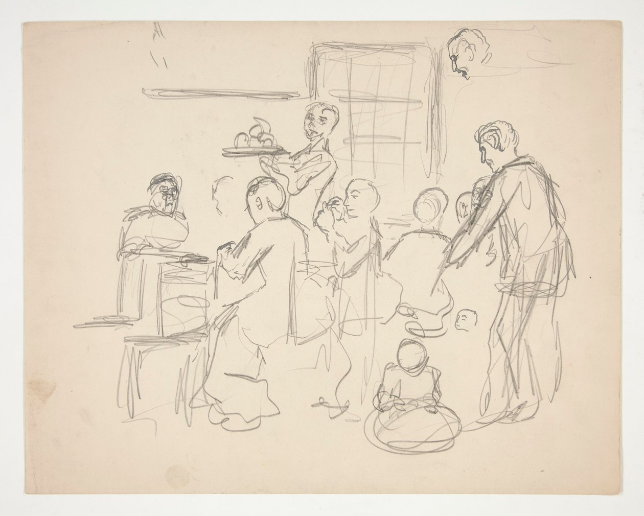 Interiør restaurantscene(?) - uidentifisert illustrasjon av Edwin Austin Abbey