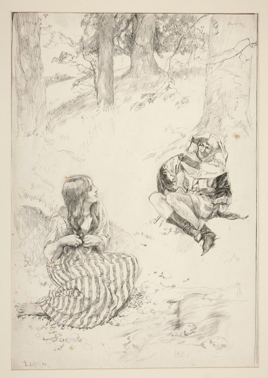 Jester and woman, skisse for The Daffodil Song av Edwin Austin Abbey