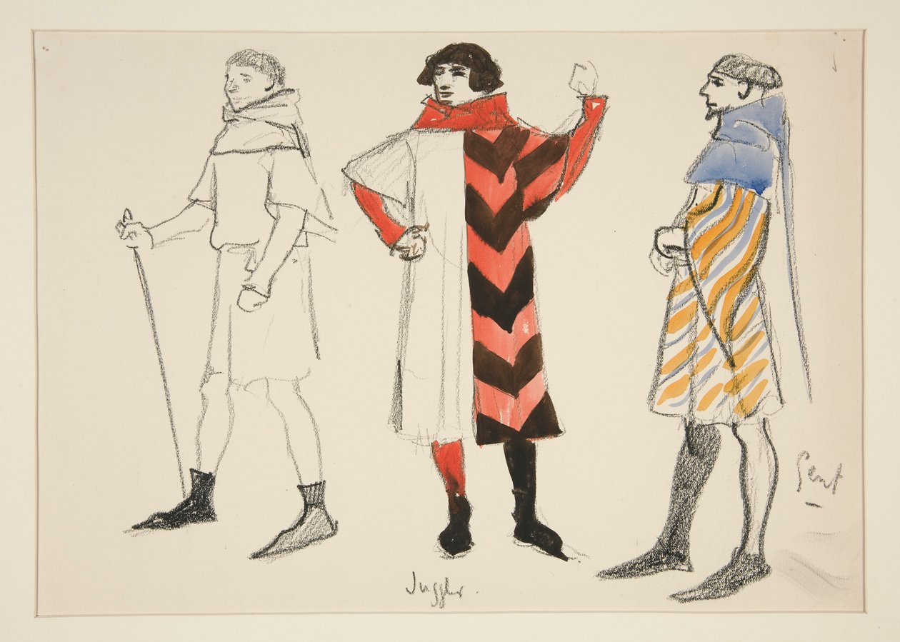 Gjøgler og Gent, kostymeskisse for Henry Irving av Edwin Austin Abbey