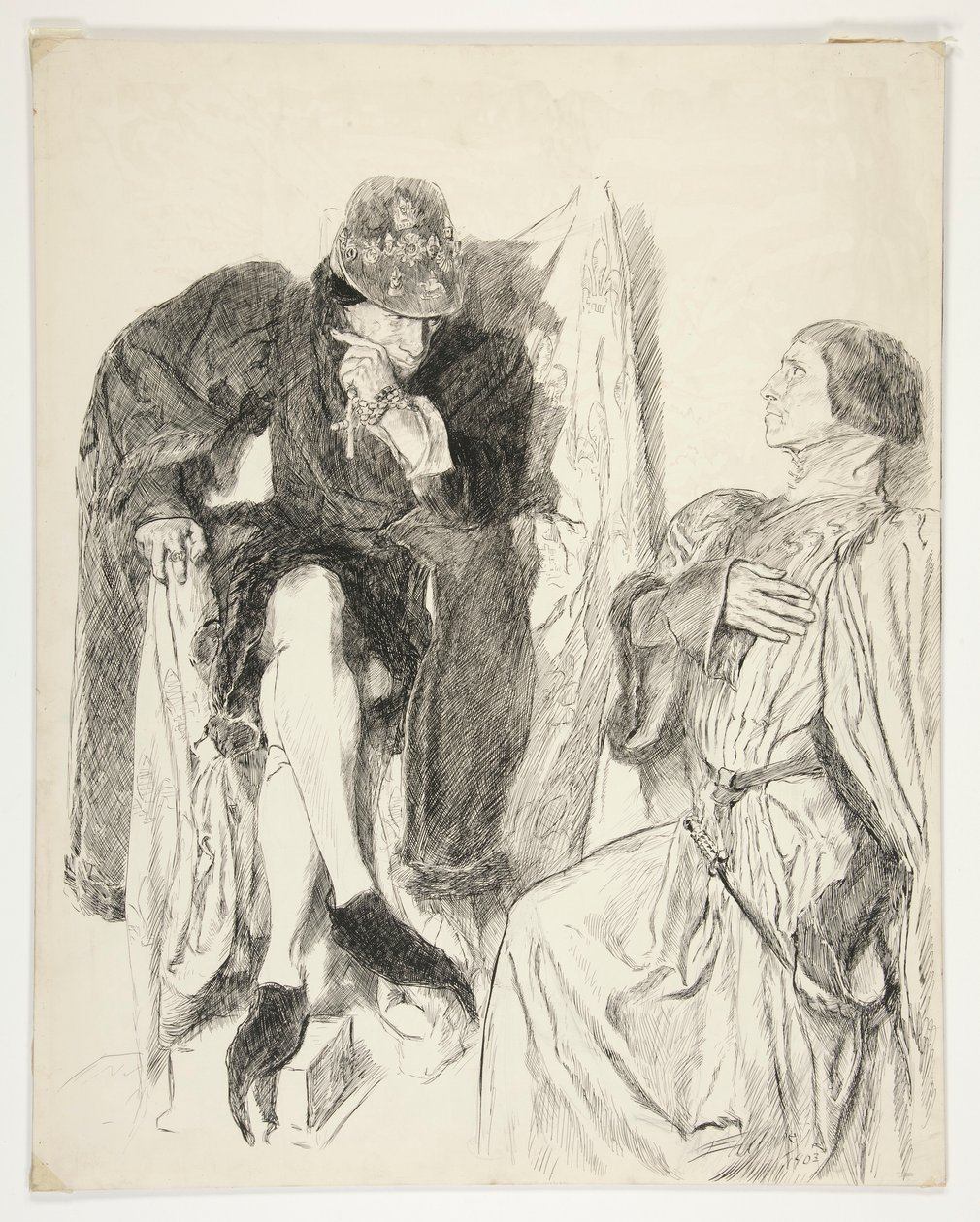 Kong Ludvig XI - Akt III, Scene III, Kong Henry VI (Del III) av Edwin Austin Abbey