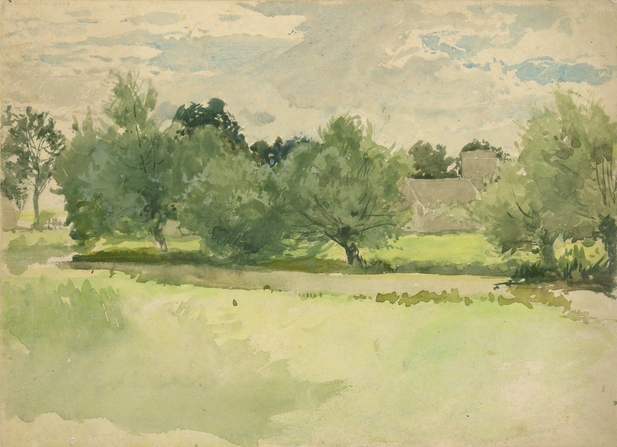 Landskap: Eng. Kirke i bakgrunnen av Edwin Austin Abbey