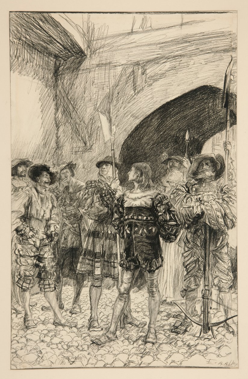Lucio og Claudio - Akt I, Scene iii, Mål for mål av Edwin Austin Abbey
