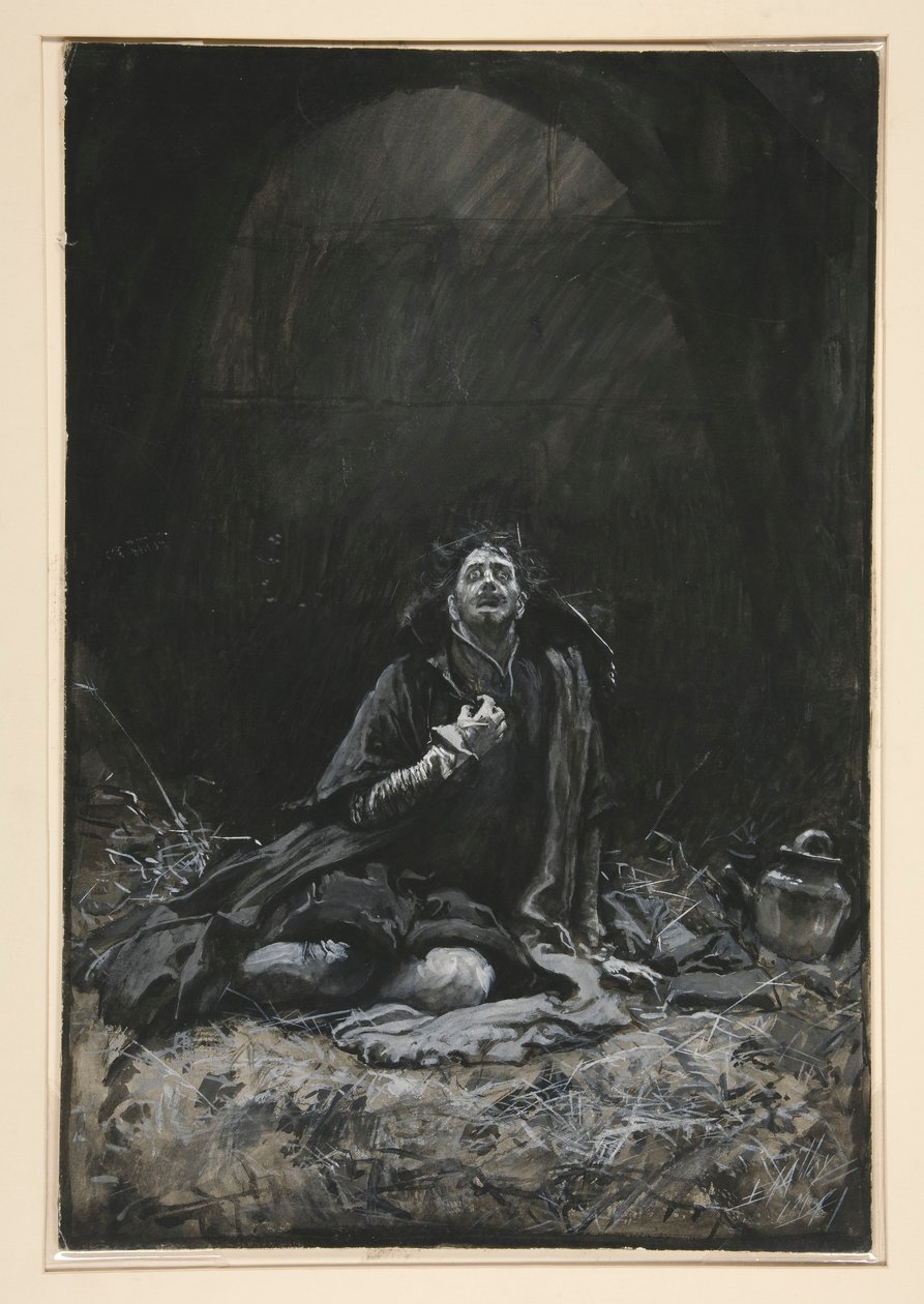 Malvolio i fangehullet, illustrasjon for akt III, Scene iv, Twelfth Night av Edwin Austin Abbey