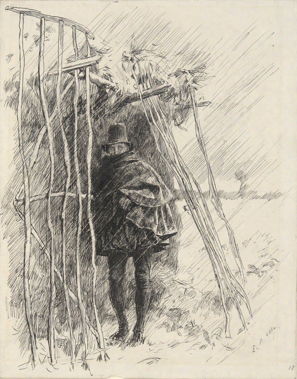 Man in Rain, studere for illustrasjon til av Edwin Austin Abbey